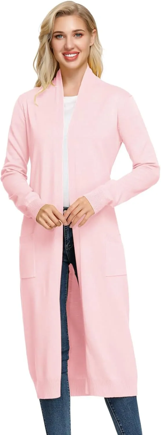 GRACE KARIN Essential Solid Open Front Maxi Long Knitted Cardigan Sweater for Women