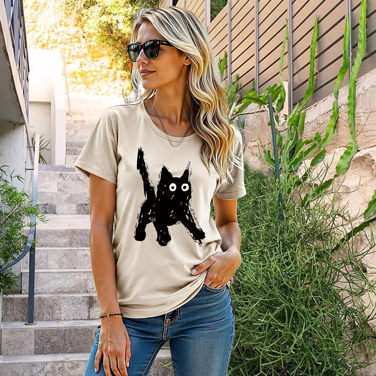 Graphic Tees for Women Cute Funny Animal Graphic T-Shirt Teen Girls Summer Short Sleeve Casual Tops Trendy