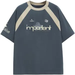 Graphic Tees Men Y2k Shirts Vintage Racing Tees Patchwork Oversized T Shirts Color Block Jersey Top