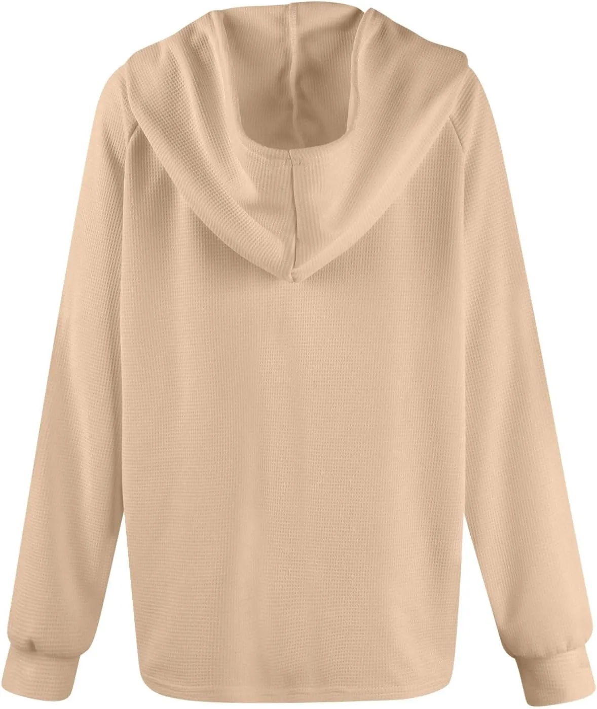 Gumipy Long Sleeve Shirts for Women Waffle V Neck Button Up Shirts Trendy Oversized Hoodies Tshirts Spring Casual Tunic Tops