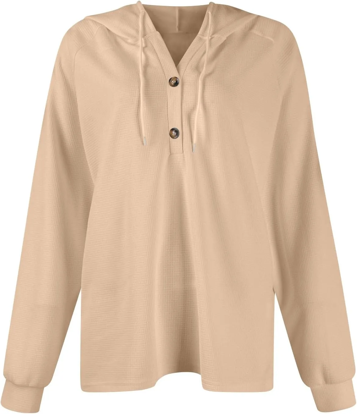 Gumipy Long Sleeve Shirts for Women Waffle V Neck Button Up Shirts Trendy Oversized Hoodies Tshirts Spring Casual Tunic Tops