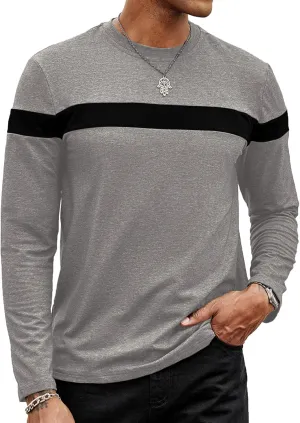 Hardaddy Men's Long Sleeve Tee Shirts Color Block Pullover Casual Basic T-Shirts