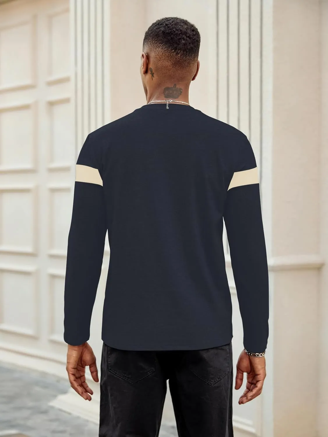 Hardaddy Men's Long Sleeve Tee Shirts Color Block Pullover Casual Basic T-Shirts