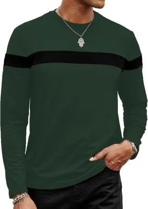 Hardaddy Men's Long Sleeve Tee Shirts Color Block Pullover Casual Basic T-Shirts