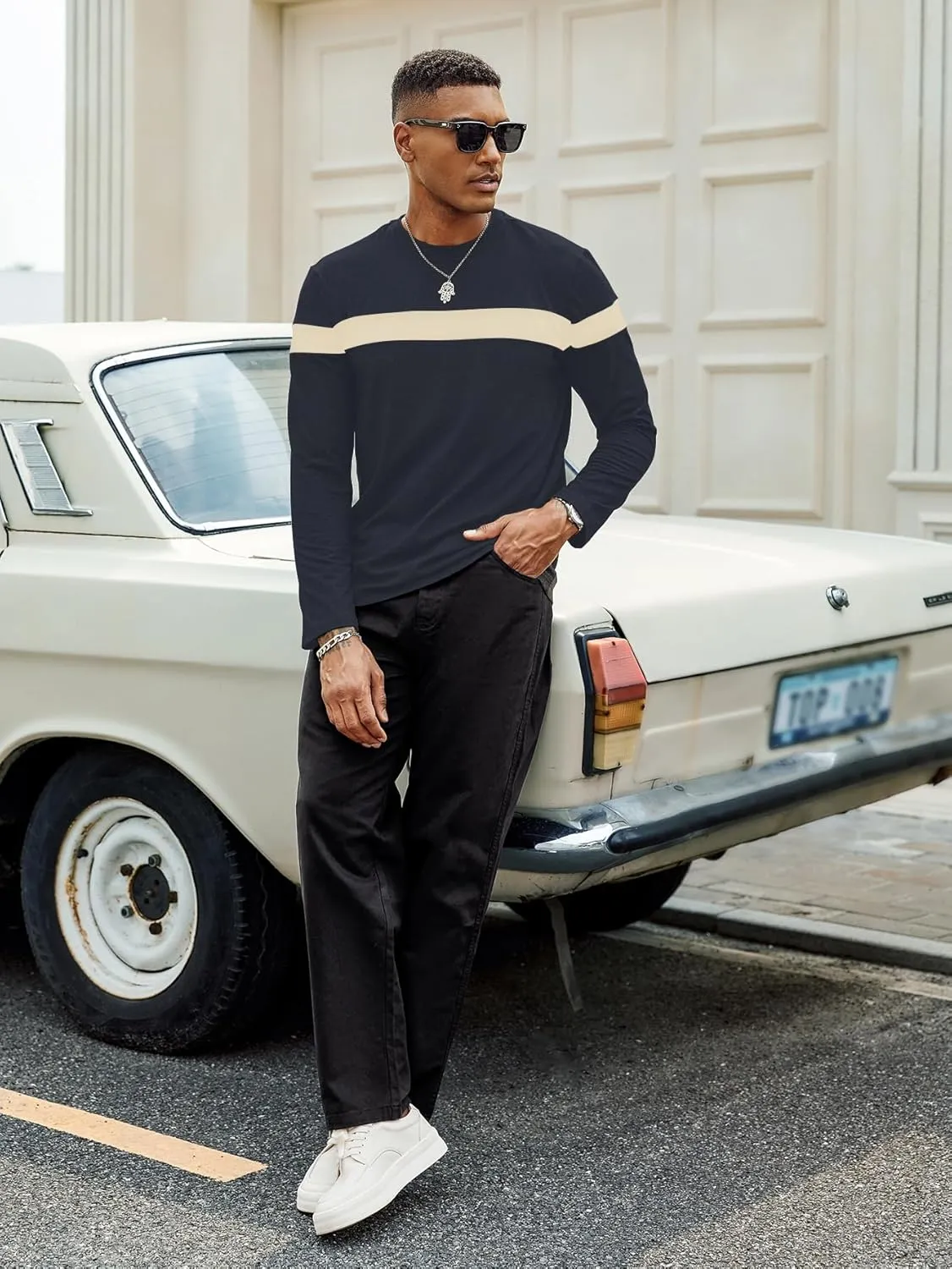 Hardaddy Men's Long Sleeve Tee Shirts Color Block Pullover Casual Basic T-Shirts