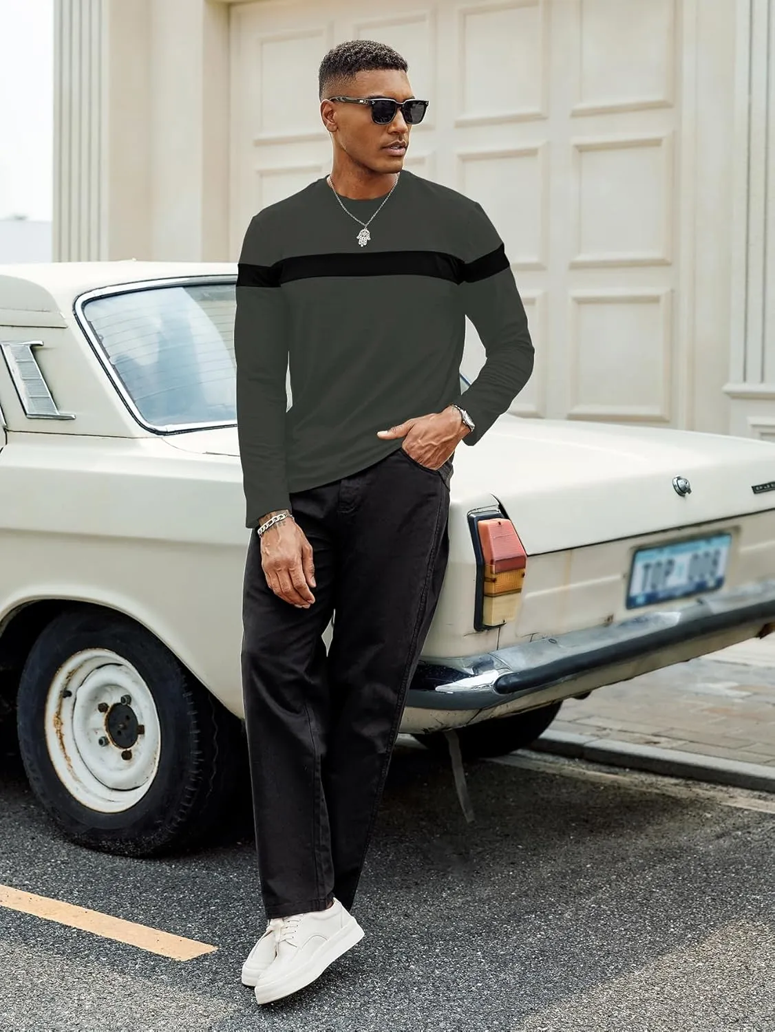 Hardaddy Men's Long Sleeve Tee Shirts Color Block Pullover Casual Basic T-Shirts