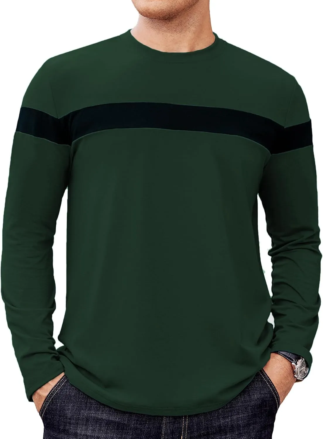 Hardaddy Men's Long Sleeve Tee Shirts Color Block Pullover Casual Basic T-Shirts