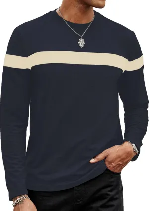 Hardaddy Men's Long Sleeve Tee Shirts Color Block Pullover Casual Basic T-Shirts