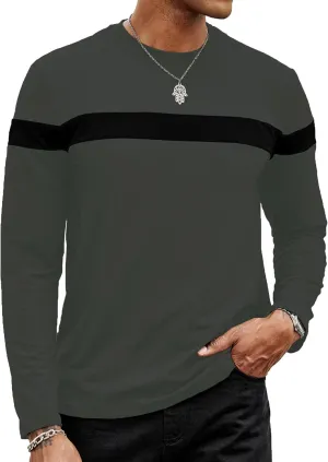 Hardaddy Men's Long Sleeve Tee Shirts Color Block Pullover Casual Basic T-Shirts
