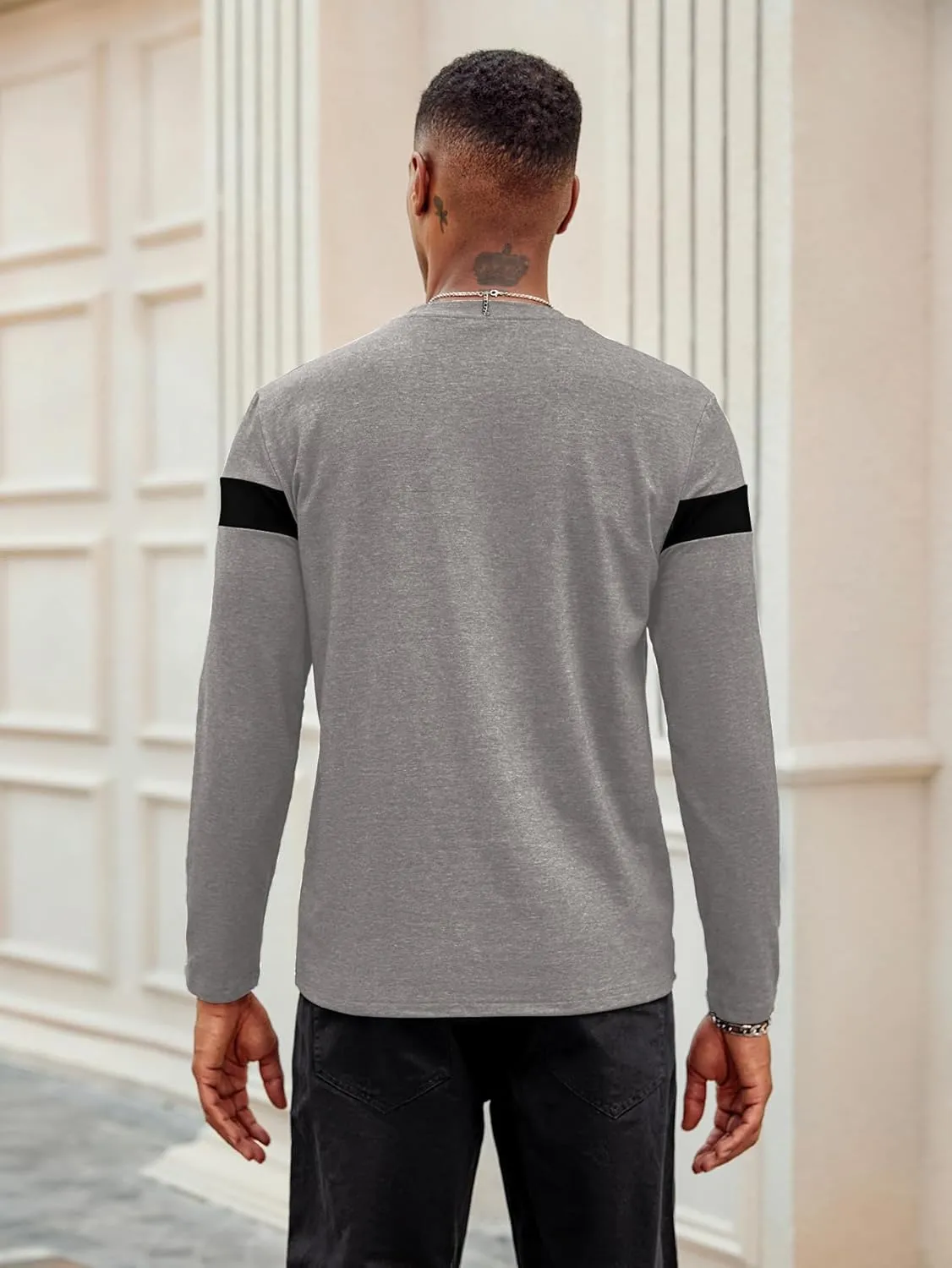 Hardaddy Men's Long Sleeve Tee Shirts Color Block Pullover Casual Basic T-Shirts