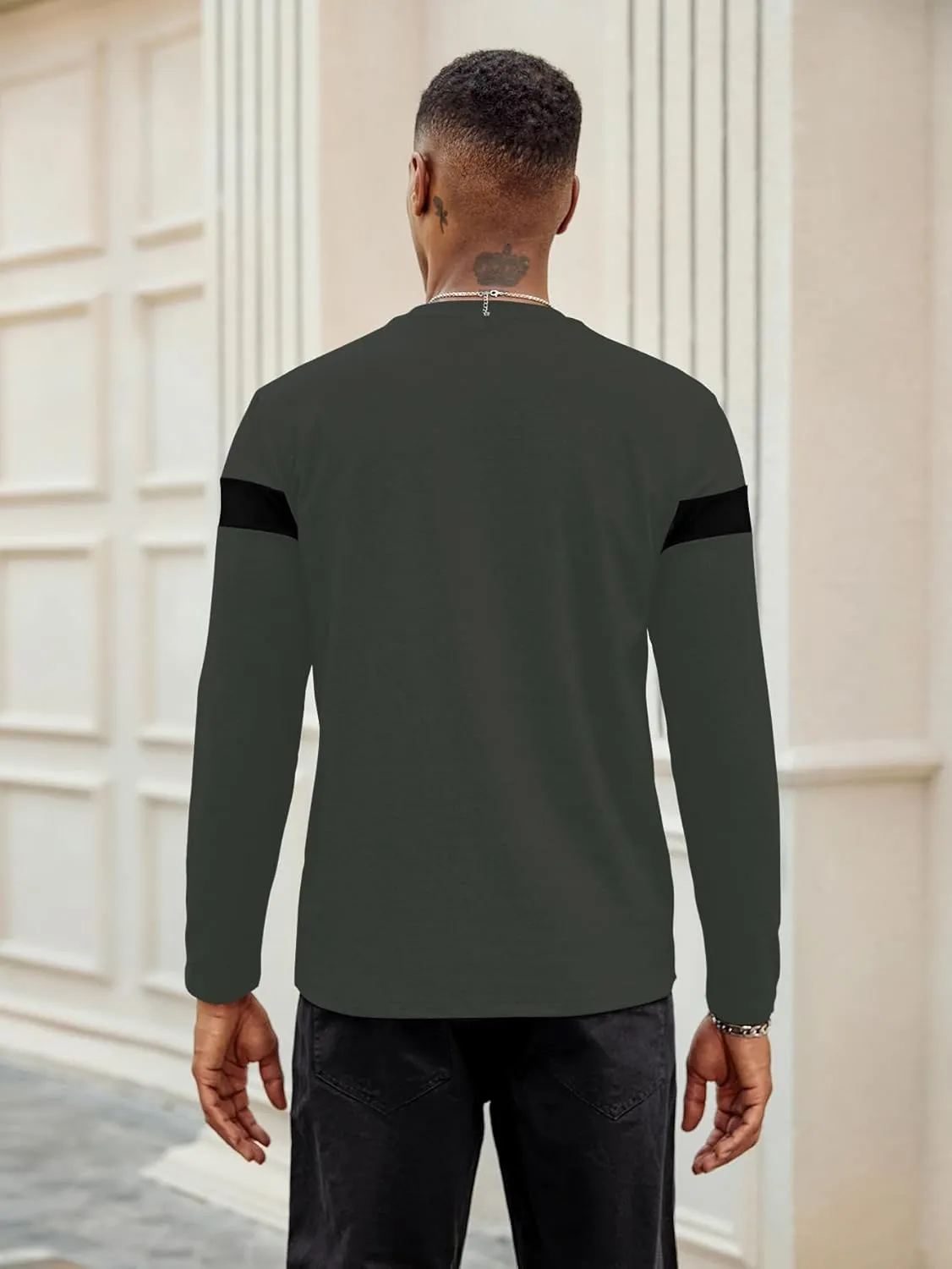 Hardaddy Men's Long Sleeve Tee Shirts Color Block Pullover Casual Basic T-Shirts