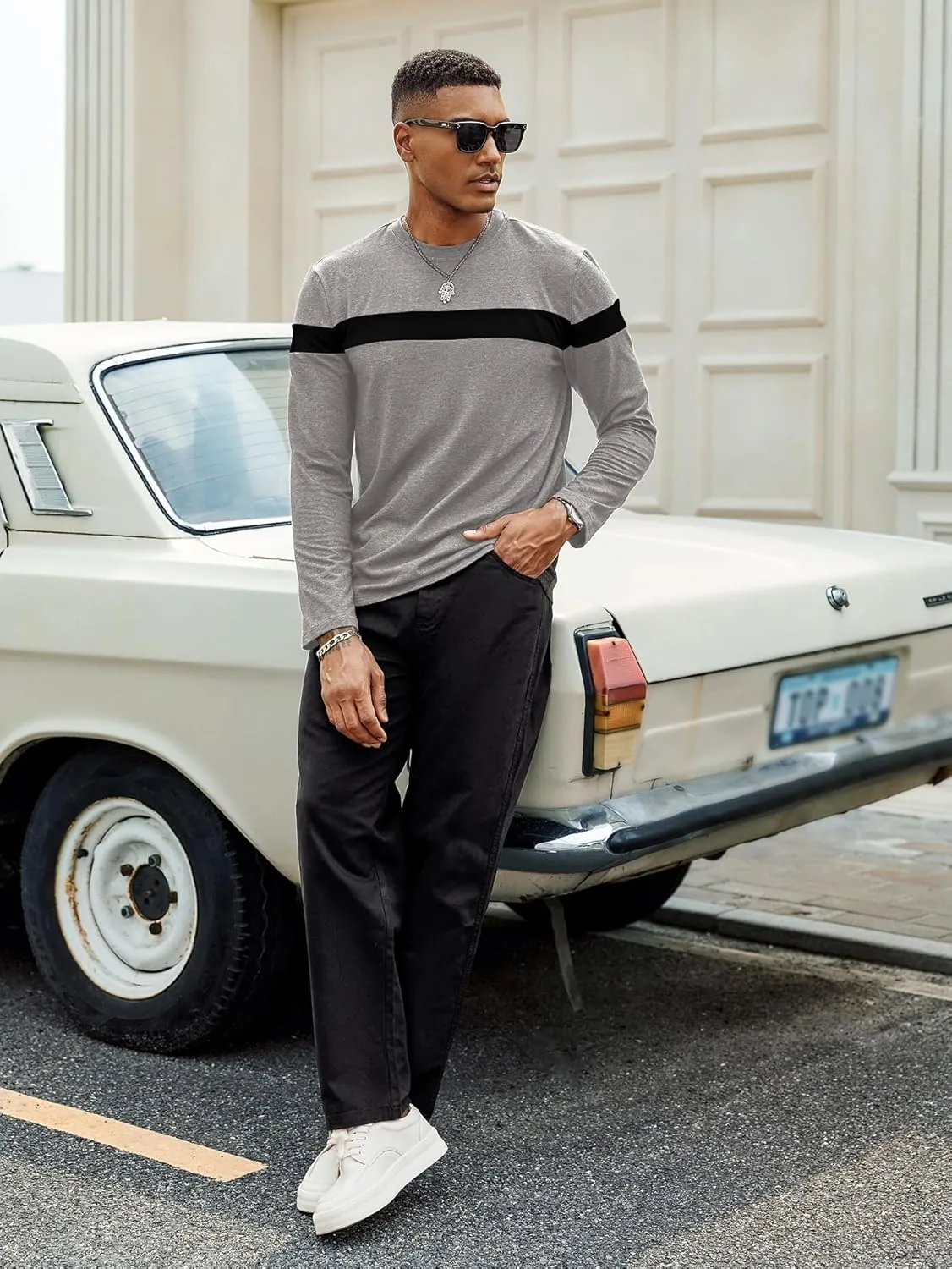 Hardaddy Men's Long Sleeve Tee Shirts Color Block Pullover Casual Basic T-Shirts