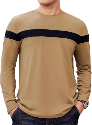 Hardaddy Men's Long Sleeve Tee Shirts Color Block Pullover Casual Basic T-Shirts