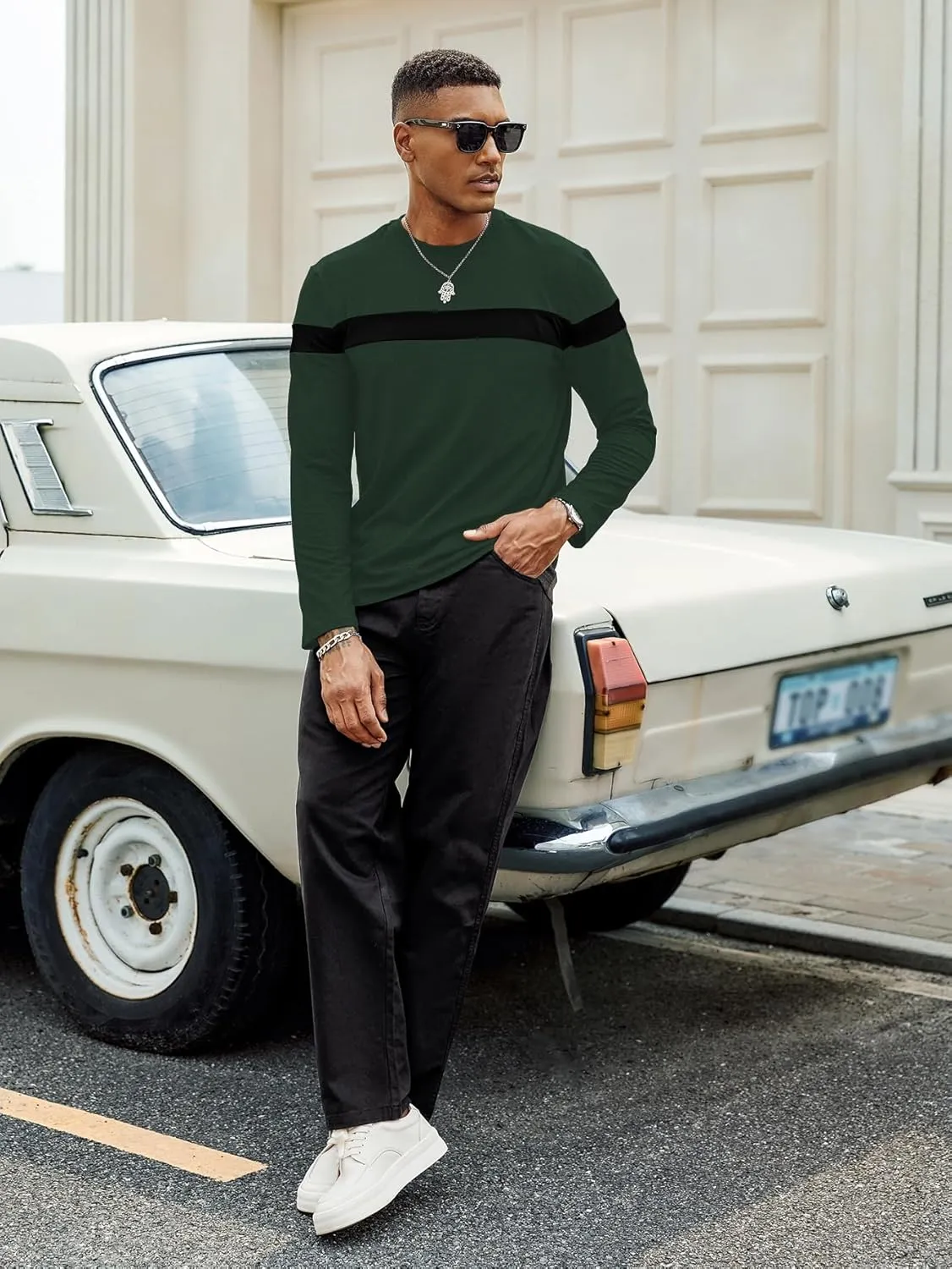 Hardaddy Men's Long Sleeve Tee Shirts Color Block Pullover Casual Basic T-Shirts