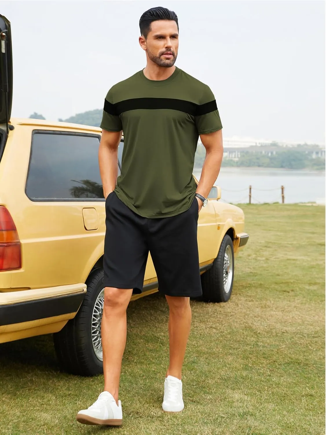 Hardaddy Men's Short Sleeve Tee Color Block Crew Neck Pullover Casual Basic Shirts