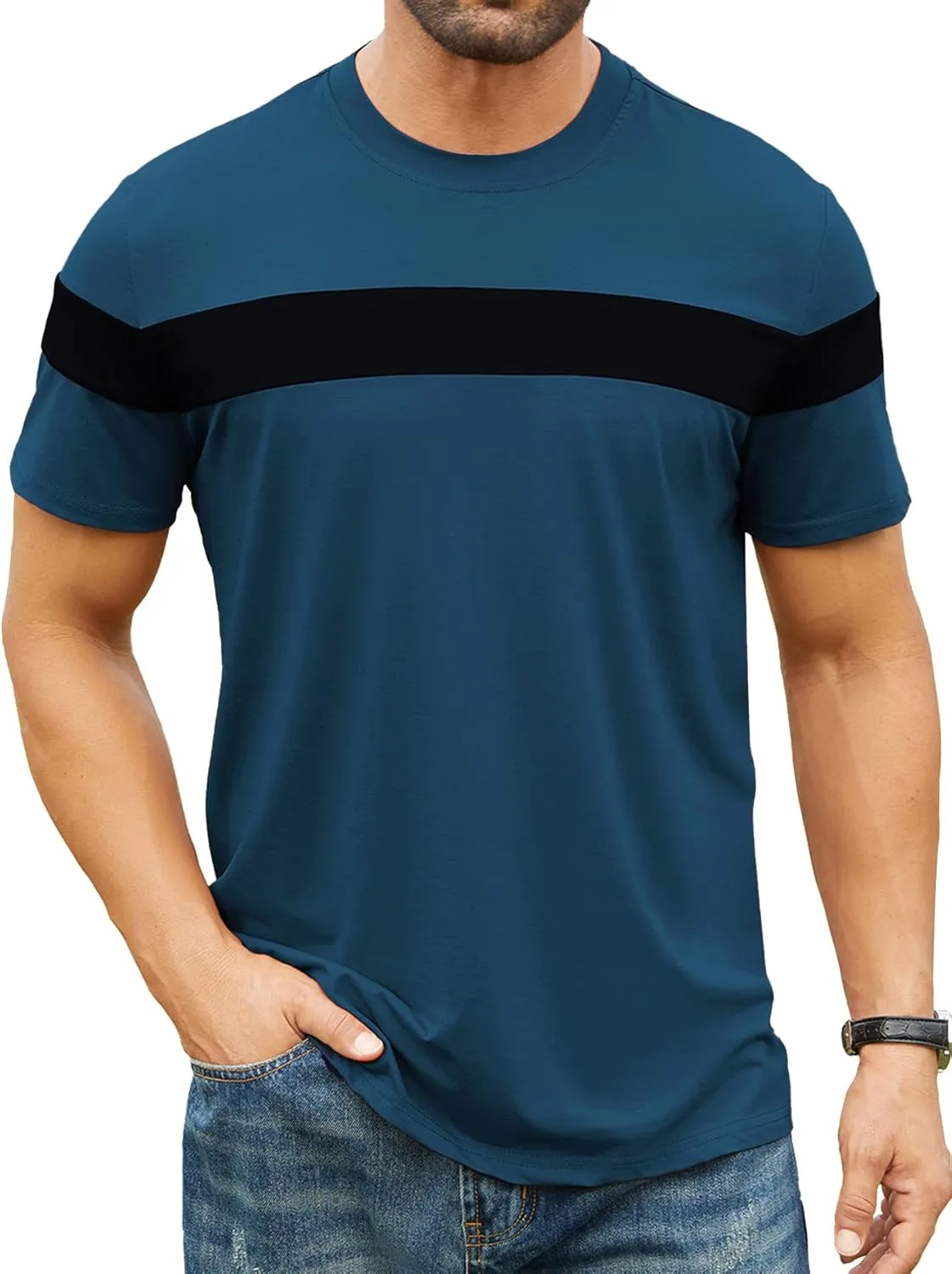 Hardaddy Men's Short Sleeve Tee Color Block Crew Neck Pullover Casual Basic Shirts
