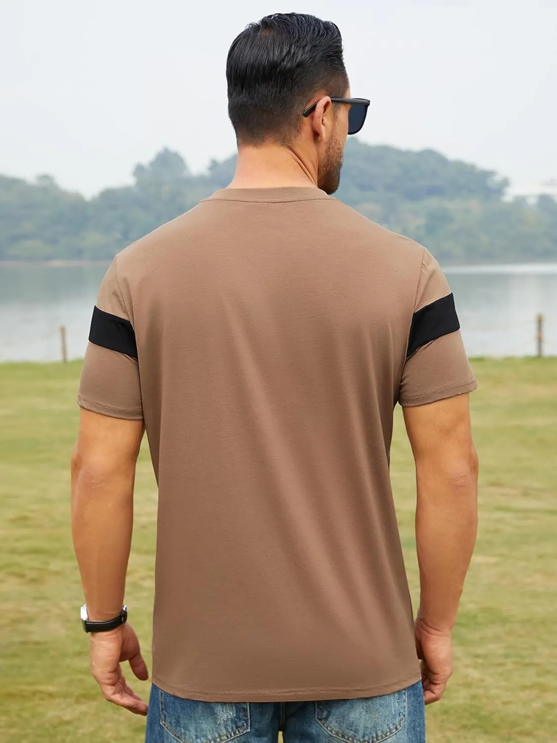 Hardaddy Men's Short Sleeve Tee Color Block Crew Neck Pullover Casual Basic Shirts
