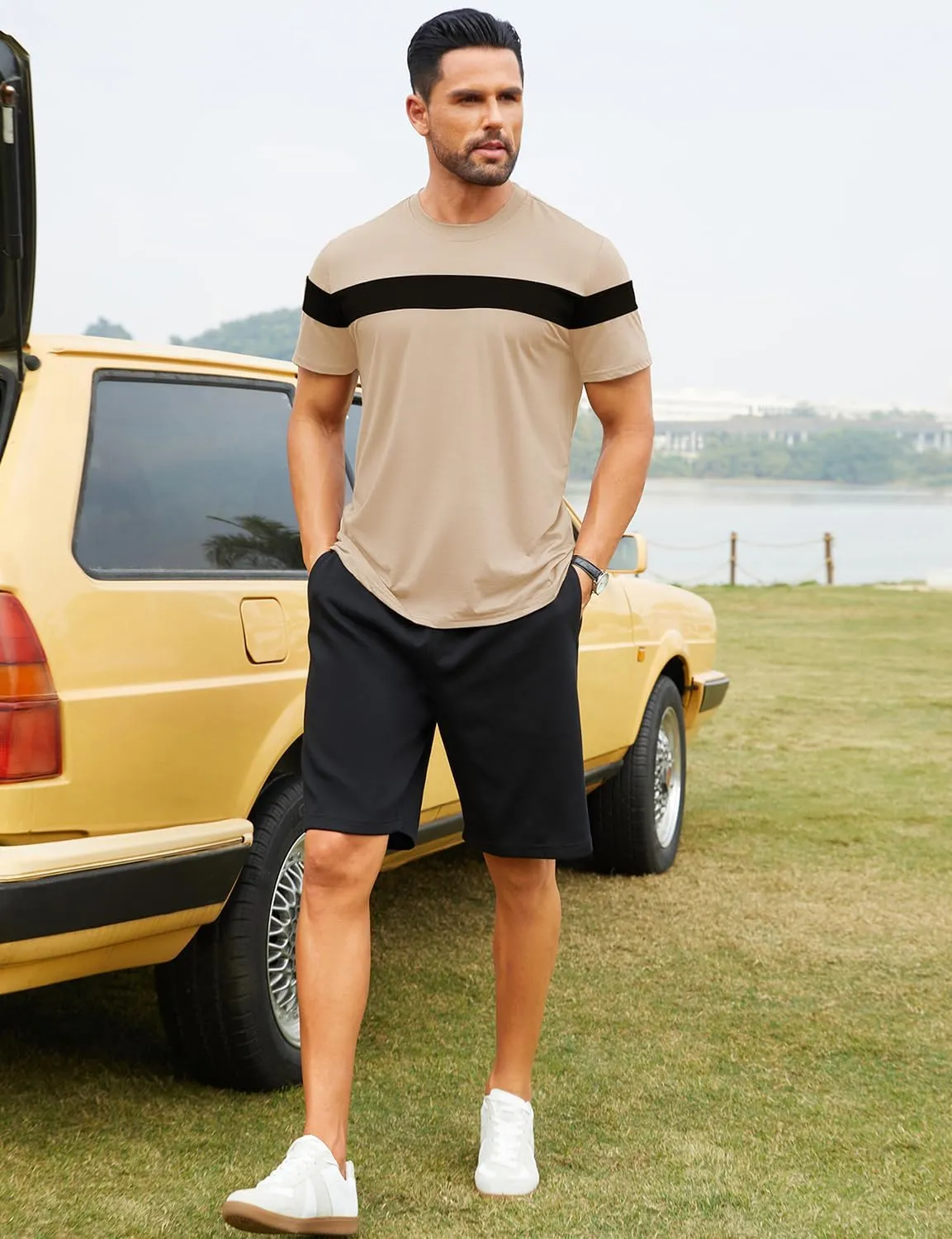 Hardaddy Men's Short Sleeve Tee Color Block Crew Neck Pullover Casual Basic Shirts