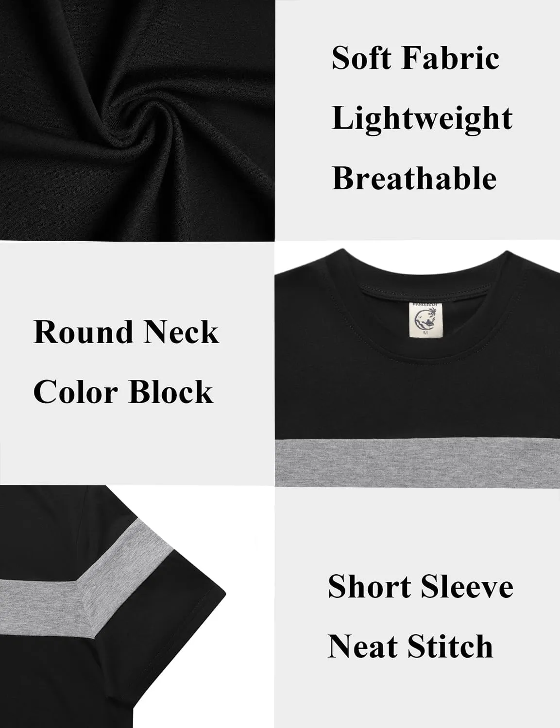 Hardaddy Men's Short Sleeve Tee Color Block Crew Neck Pullover Casual Basic Shirts