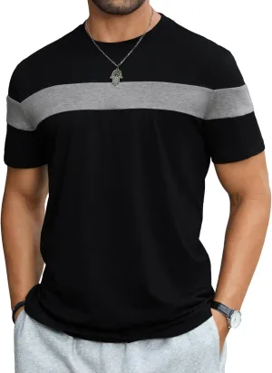 Hardaddy Men's Short Sleeve Tee Color Block Crew Neck Pullover Casual Basic Shirts
