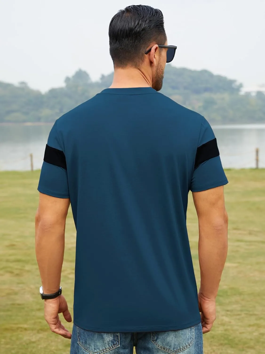 Hardaddy Men's Short Sleeve Tee Color Block Crew Neck Pullover Casual Basic Shirts