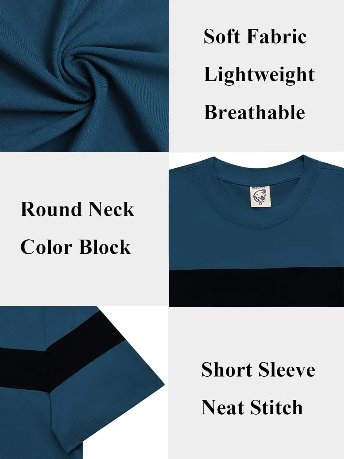 Hardaddy Men's Short Sleeve Tee Color Block Crew Neck Pullover Casual Basic Shirts