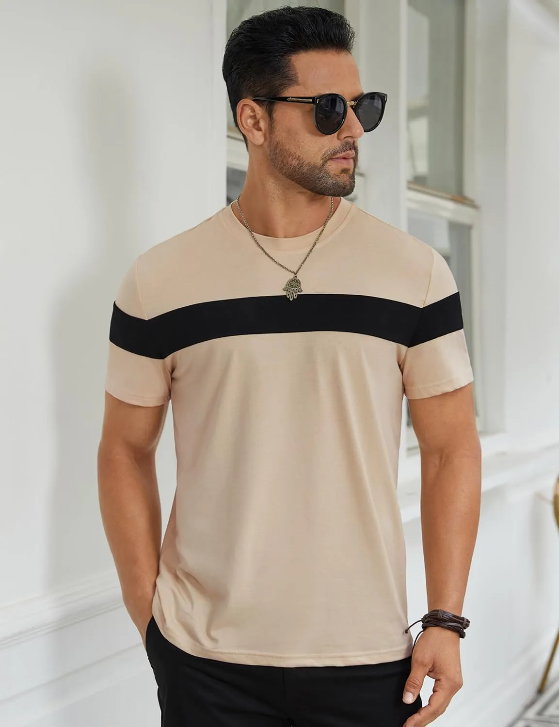 Hardaddy Men's Short Sleeve Tee Color Block Crew Neck Pullover Casual Basic Shirts
