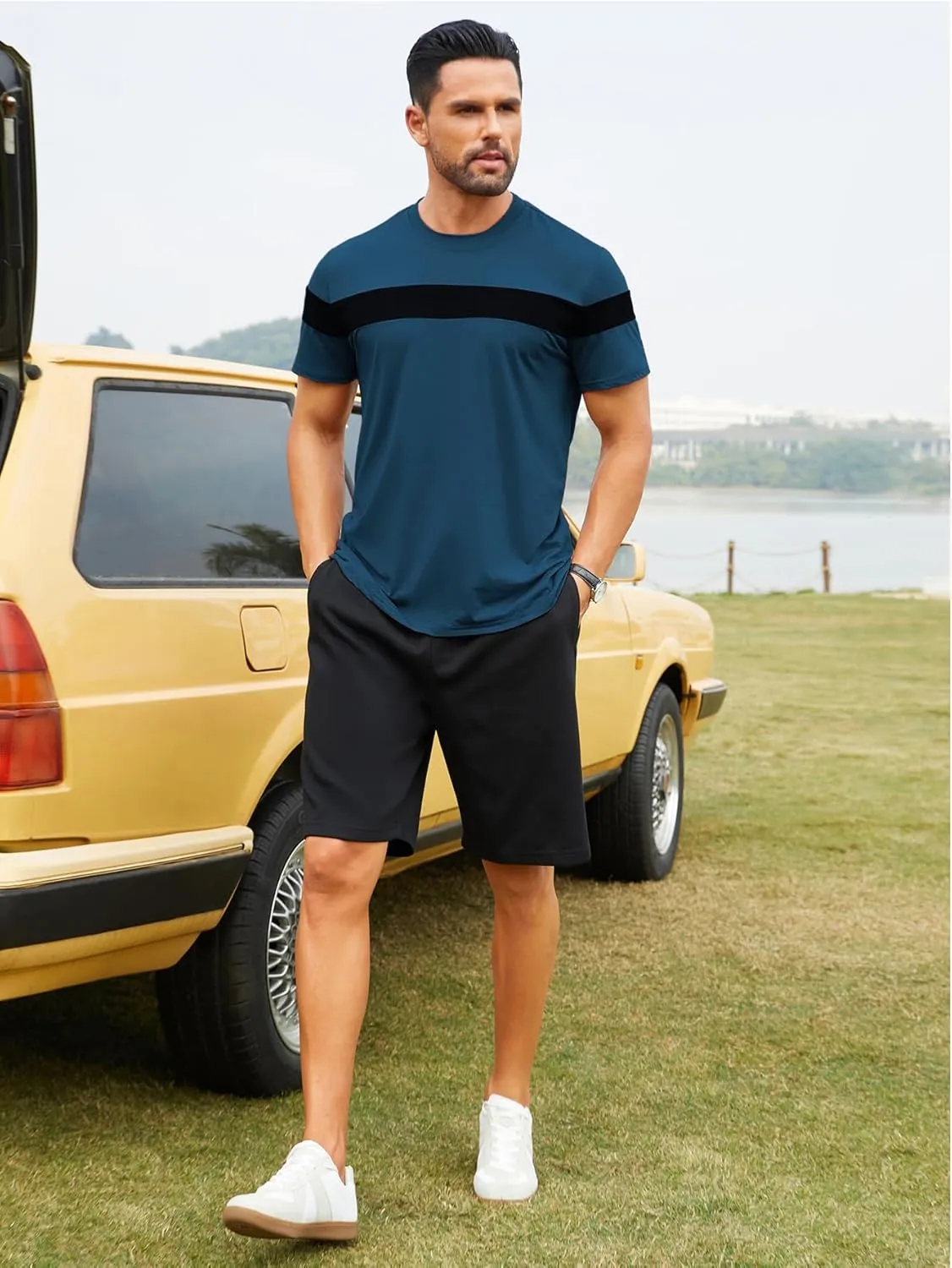Hardaddy Men's Short Sleeve Tee Color Block Crew Neck Pullover Casual Basic Shirts