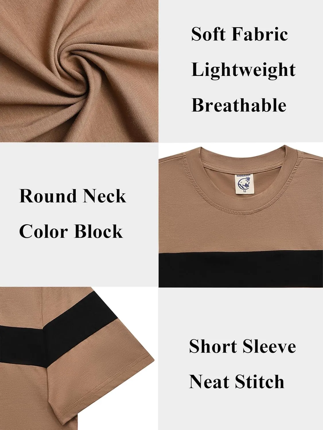 Hardaddy Men's Short Sleeve Tee Color Block Crew Neck Pullover Casual Basic Shirts