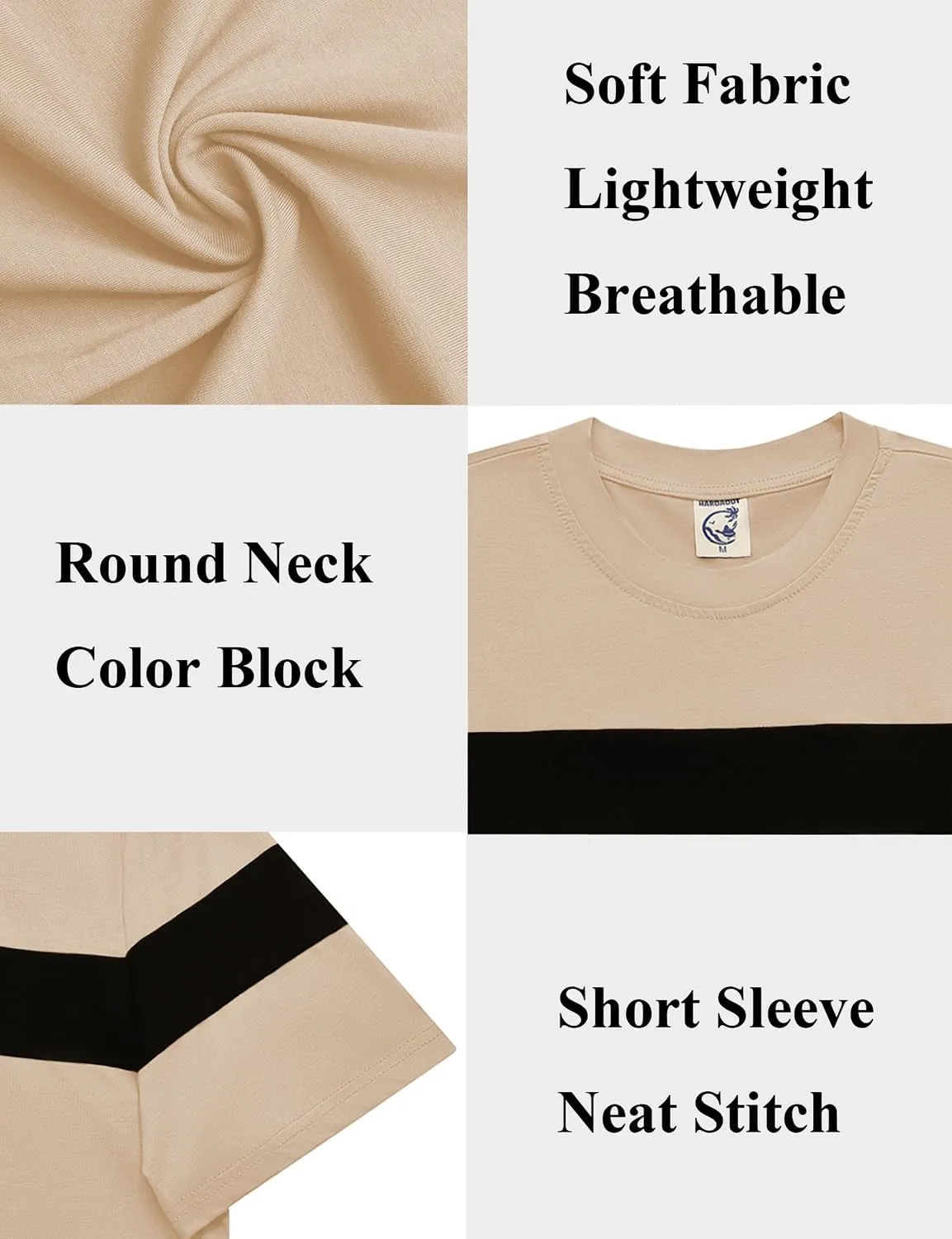 Hardaddy Men's Short Sleeve Tee Color Block Crew Neck Pullover Casual Basic Shirts