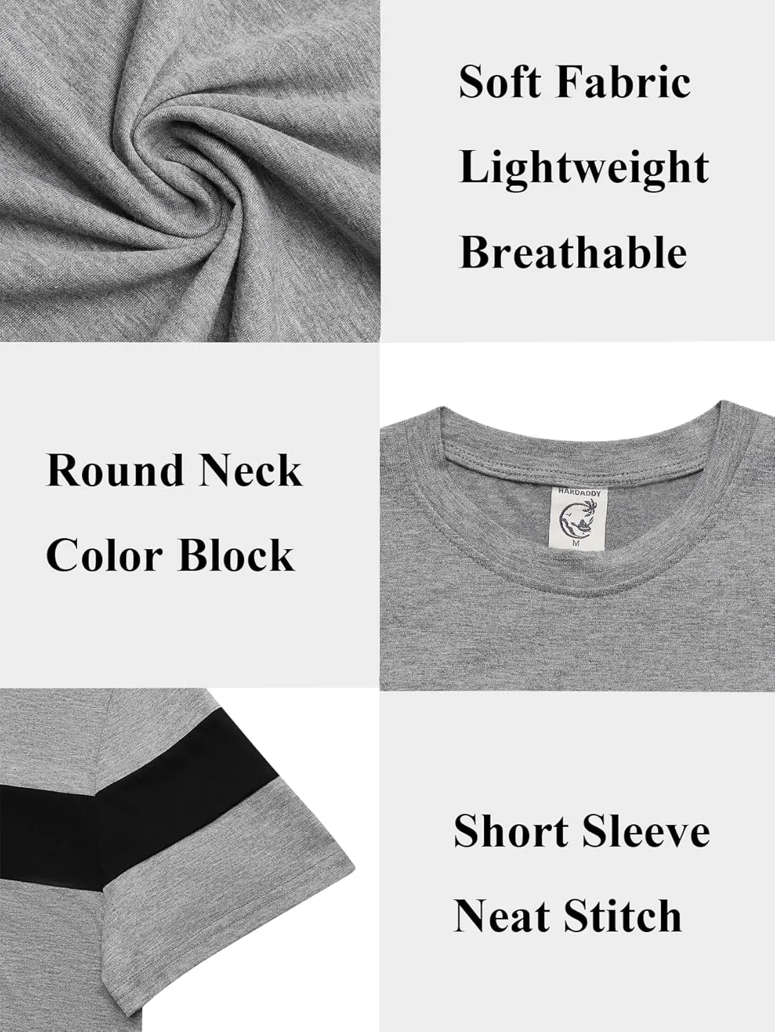Hardaddy Men's Short Sleeve Tee Color Block Crew Neck Pullover Casual Basic Shirts