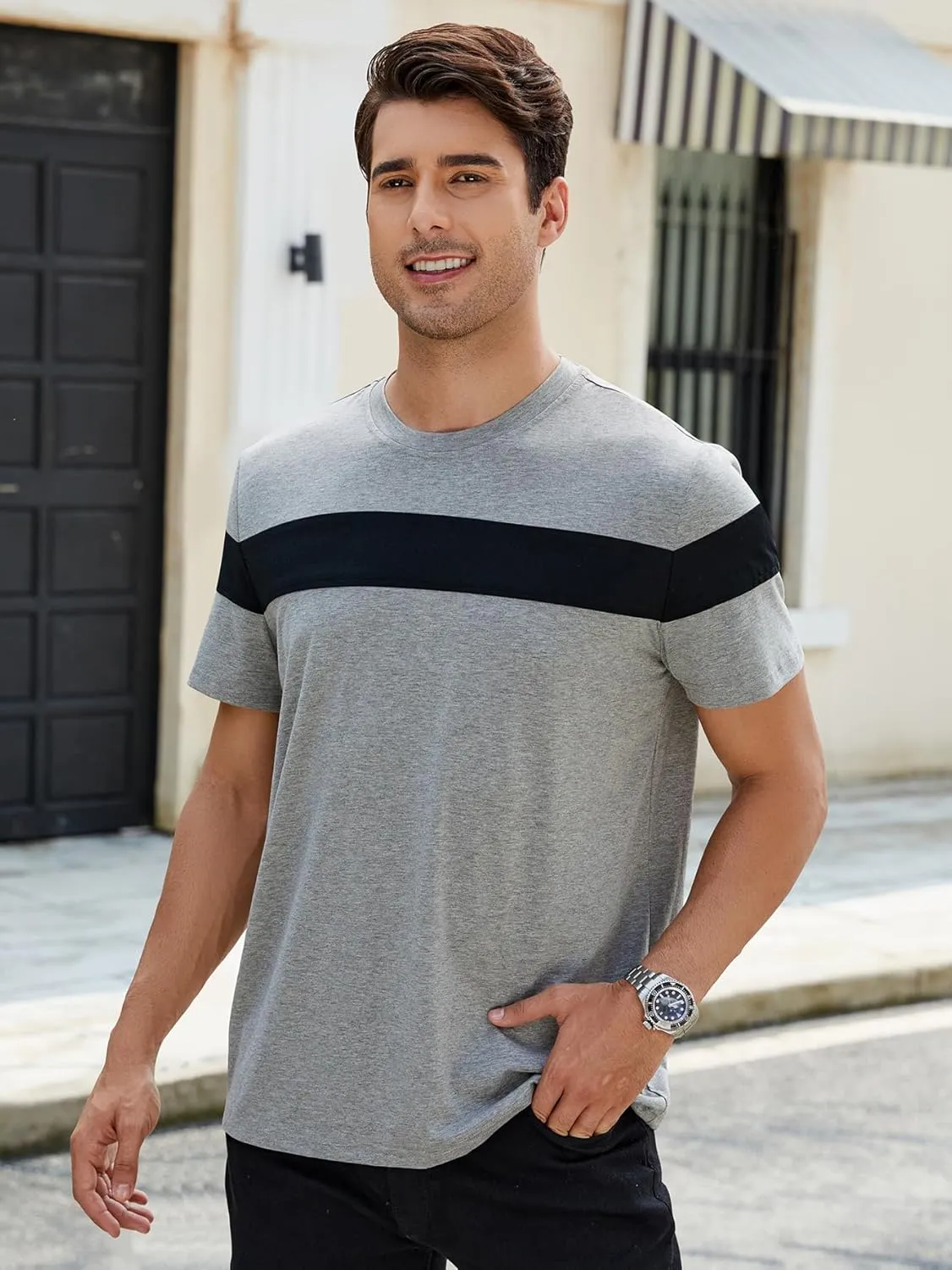 Hardaddy Men's Short Sleeve Tee Color Block Crew Neck Pullover Casual Basic Shirts