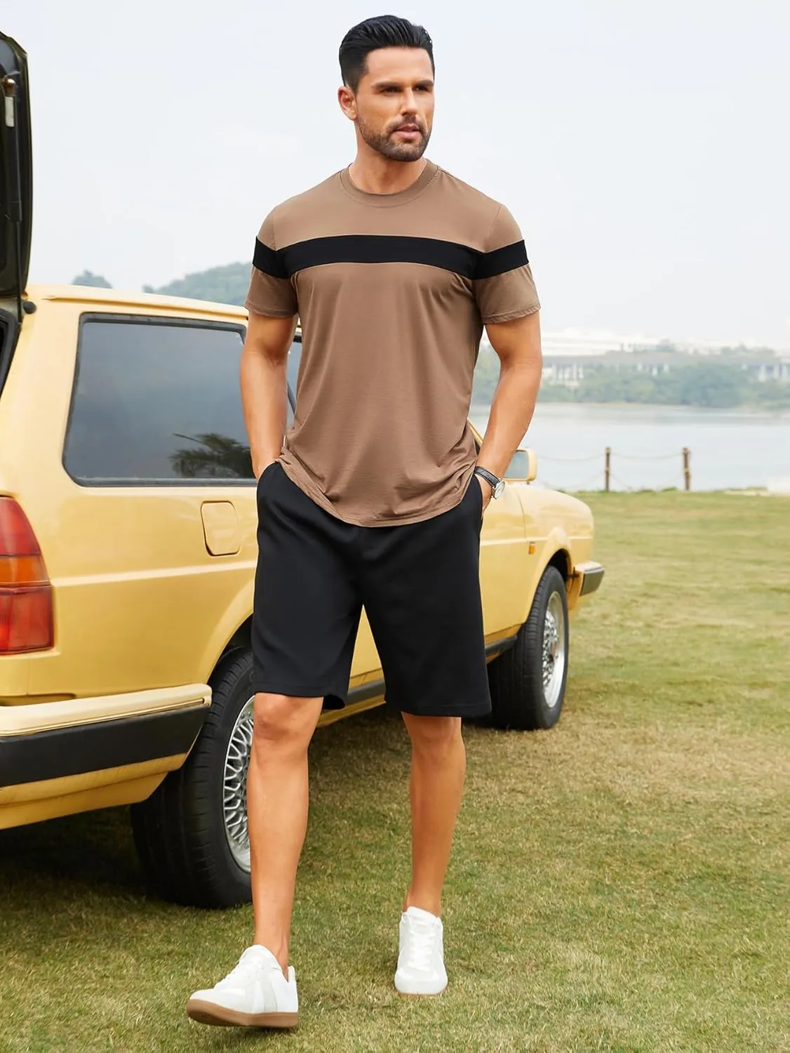 Hardaddy Men's Short Sleeve Tee Color Block Crew Neck Pullover Casual Basic Shirts