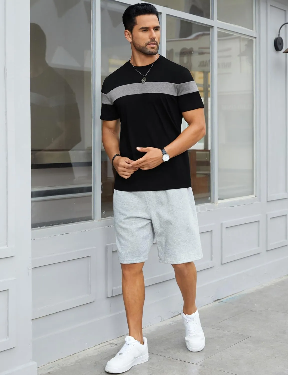 Hardaddy Men's Short Sleeve Tee Color Block Crew Neck Pullover Casual Basic Shirts