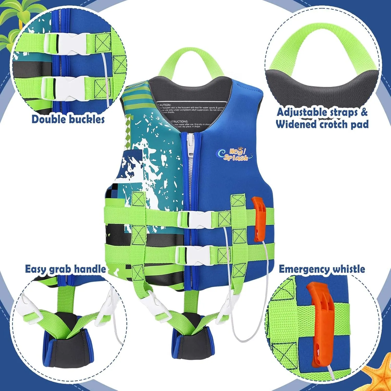 HeySplash Toddler Swim Vest, Kids Swimming Jacket Fit 30-50/50-80lbs, Child Floaties Vest wiht Safety Strap, Float Jacket for Girls/Boys on Pool,Beach,Boating, Learn to Swim Aid, M 3-6 Yrs/L 6-9 Yrs