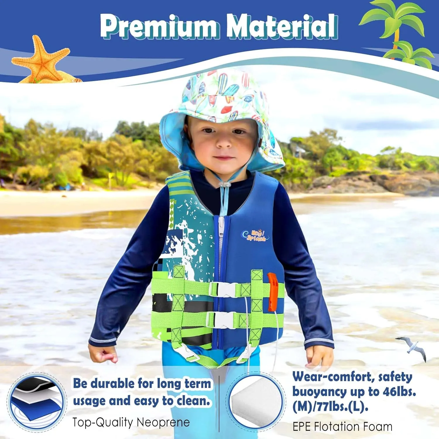 HeySplash Toddler Swim Vest, Kids Swimming Jacket Fit 30-50/50-80lbs, Child Floaties Vest wiht Safety Strap, Float Jacket for Girls/Boys on Pool,Beach,Boating, Learn to Swim Aid, M 3-6 Yrs/L 6-9 Yrs