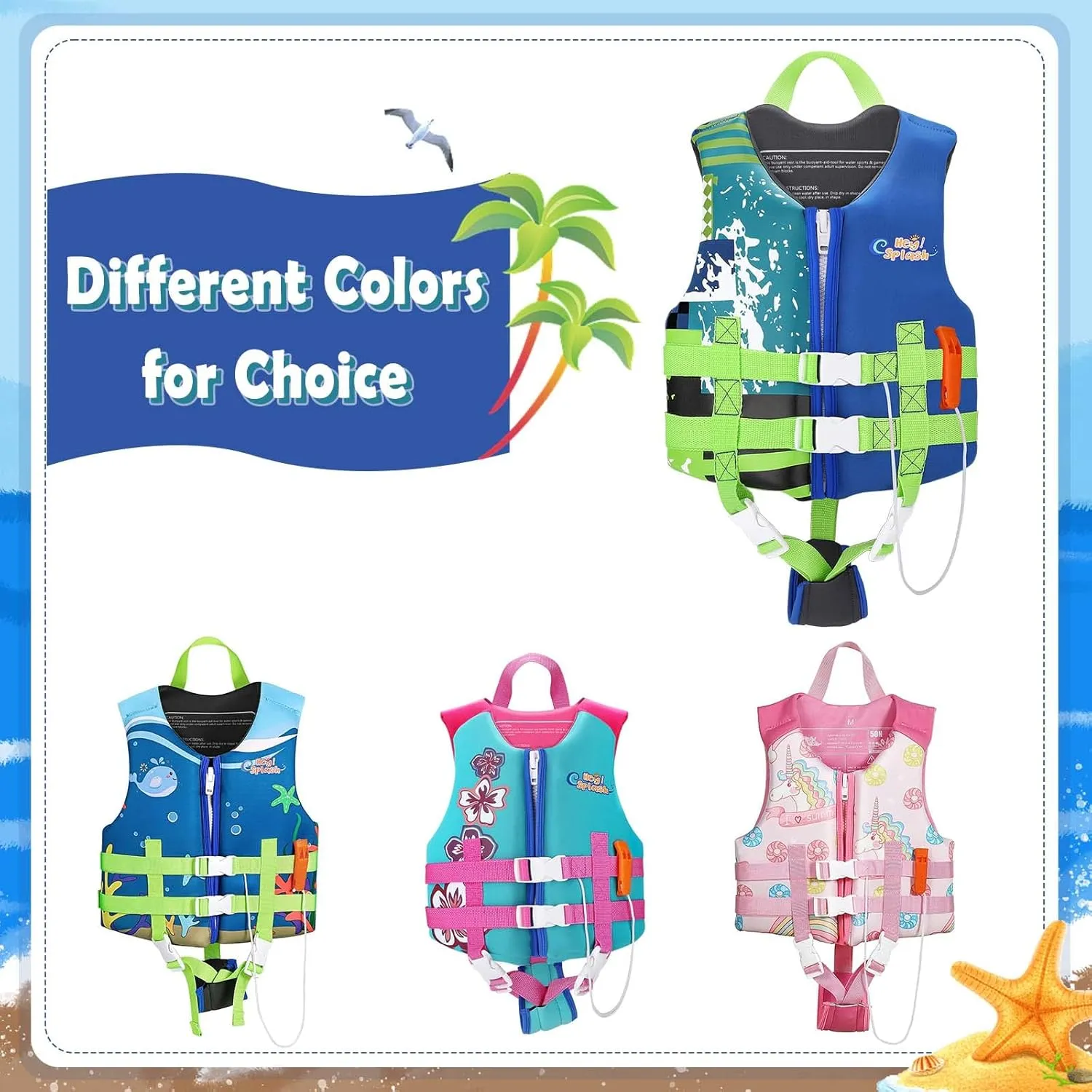 HeySplash Toddler Swim Vest, Kids Swimming Jacket Fit 30-50/50-80lbs, Child Floaties Vest wiht Safety Strap, Float Jacket for Girls/Boys on Pool,Beach,Boating, Learn to Swim Aid, M 3-6 Yrs/L 6-9 Yrs