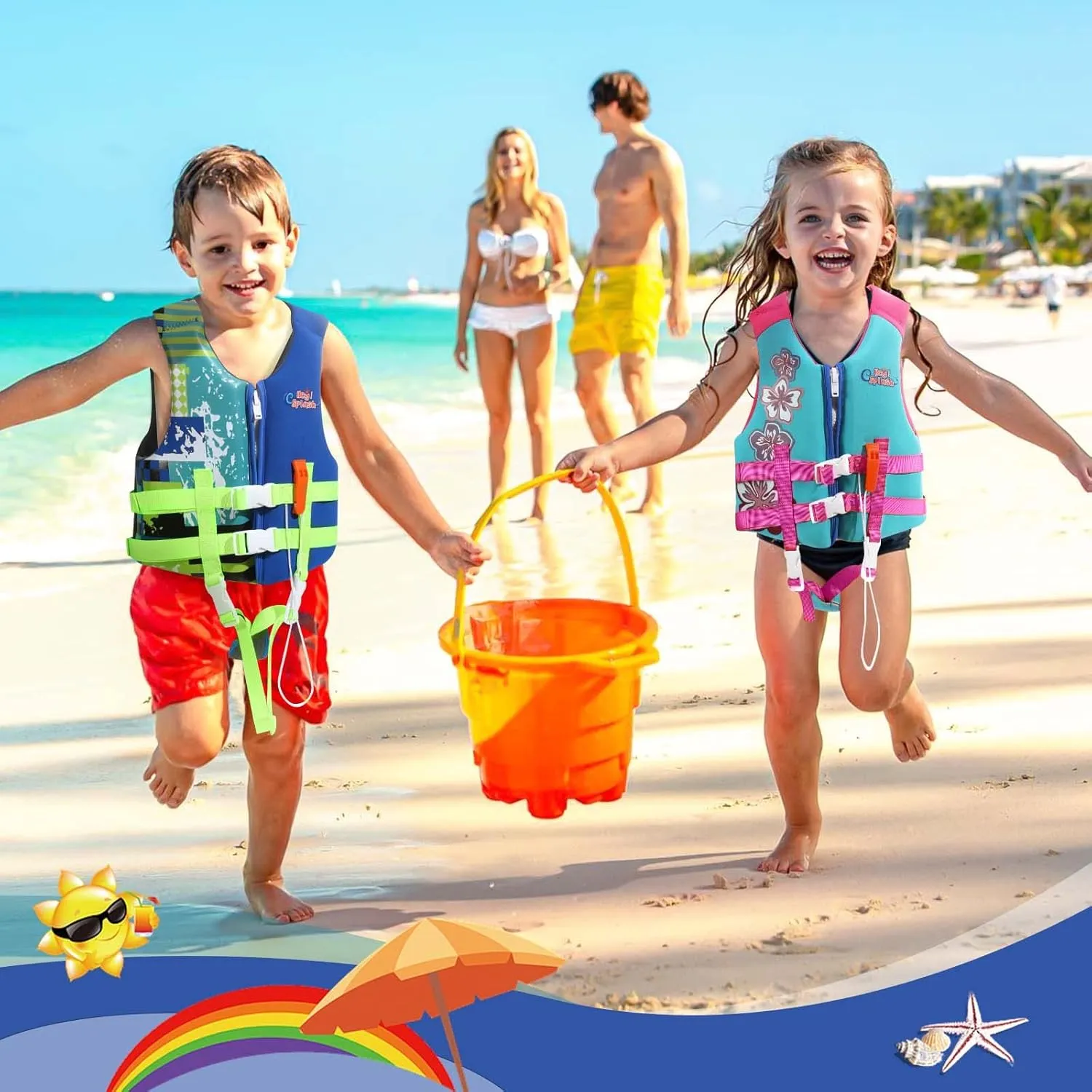 HeySplash Toddler Swim Vest, Kids Swimming Jacket Fit 30-50/50-80lbs, Child Floaties Vest wiht Safety Strap, Float Jacket for Girls/Boys on Pool,Beach,Boating, Learn to Swim Aid, M 3-6 Yrs/L 6-9 Yrs