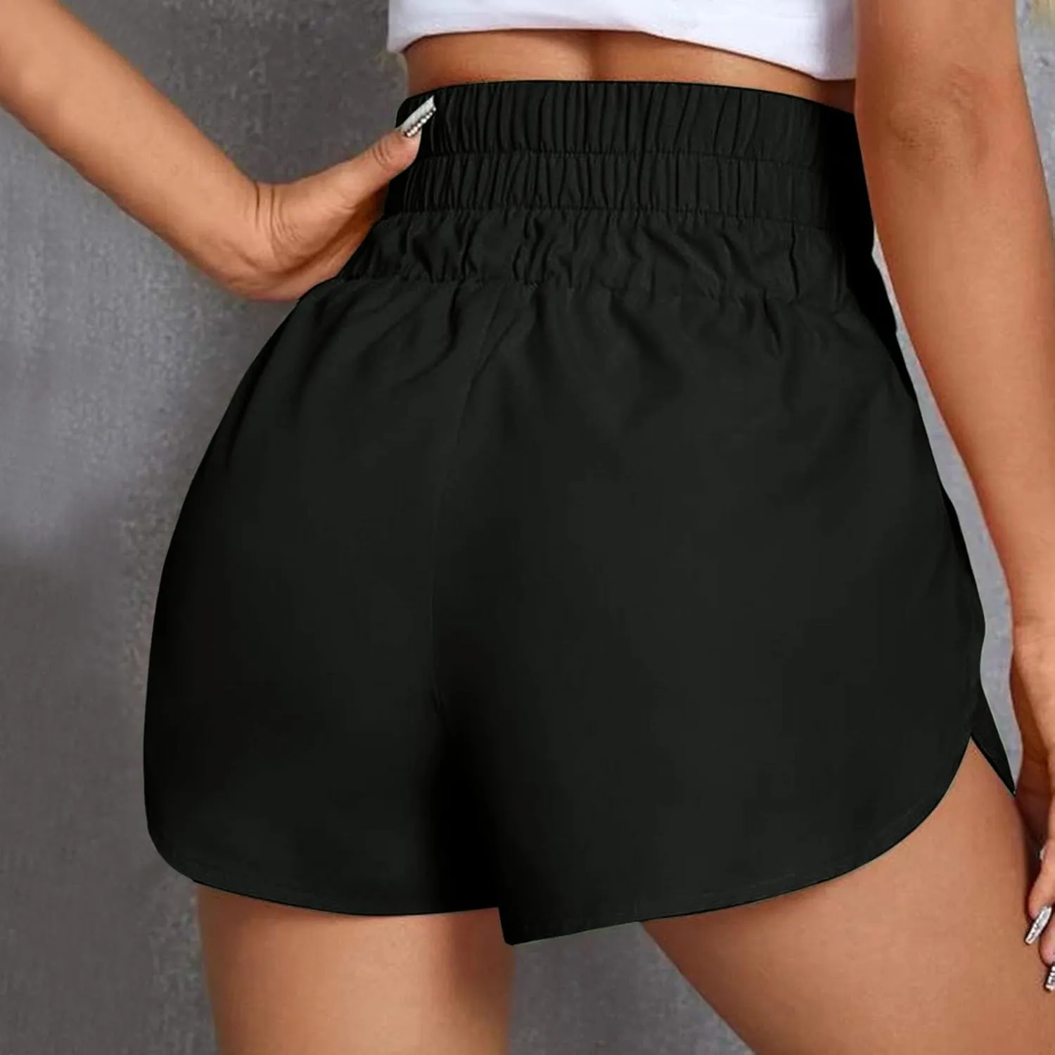 High Waisted Dolphin Athletic Running Shorts for Women Side Split Shorts Pocket Sporty Quick Dry Athletic Shorts