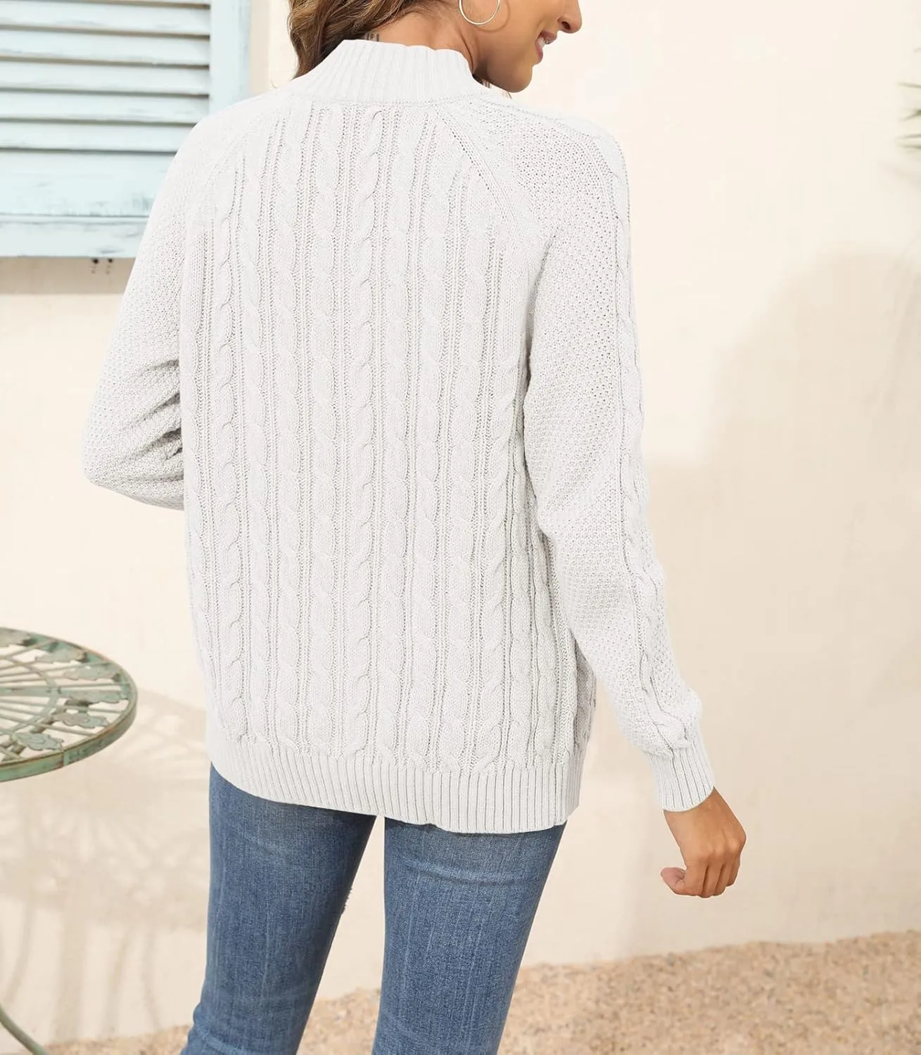Hongqizo Women's Zipper Cable Knit Sweater Cardigan Long Sleeve Open Front Warm Knit Cardigan Casual Cardigan Knitwear