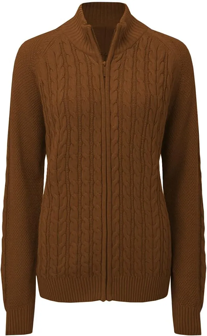 Hongqizo Women's Zipper Cable Knit Sweater Cardigan Long Sleeve Open Front Warm Knit Cardigan Casual Cardigan Knitwear