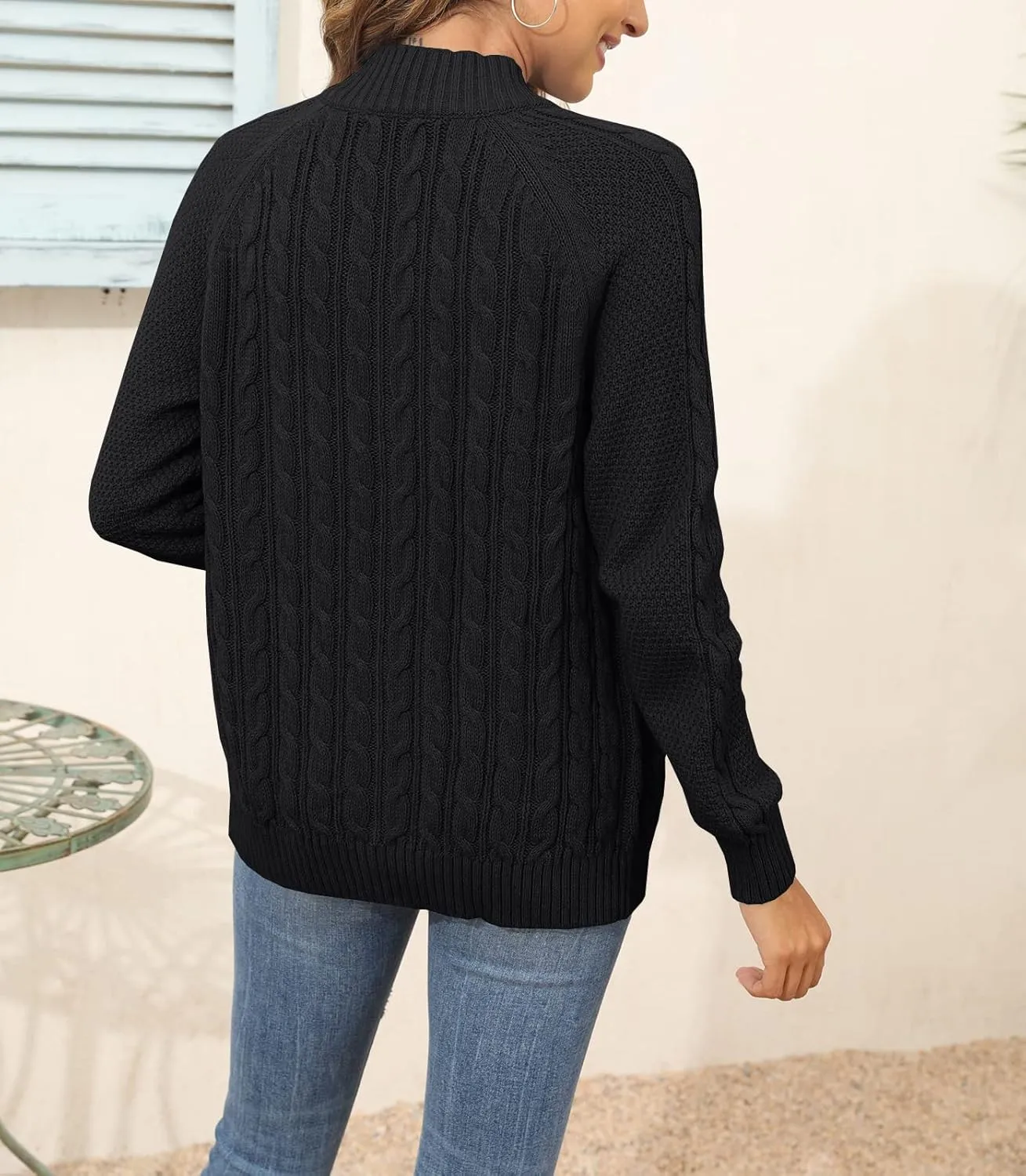 Hongqizo Women's Zipper Cable Knit Sweater Cardigan Long Sleeve Open Front Warm Knit Cardigan Casual Cardigan Knitwear