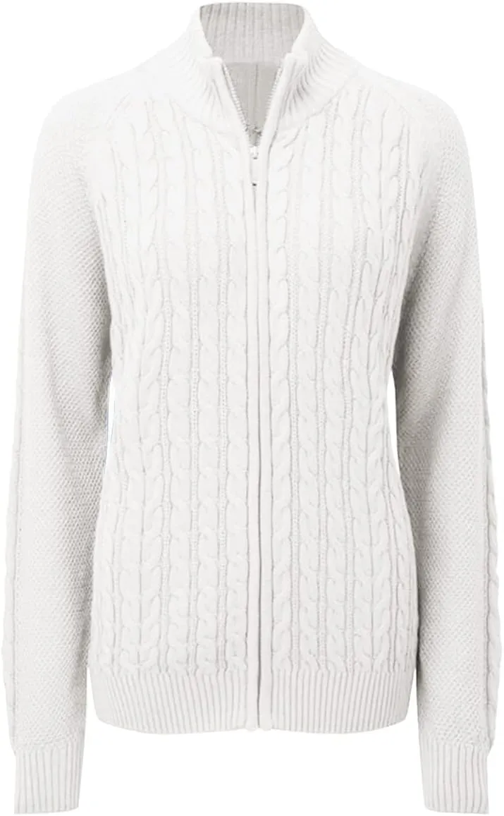 Hongqizo Women's Zipper Cable Knit Sweater Cardigan Long Sleeve Open Front Warm Knit Cardigan Casual Cardigan Knitwear