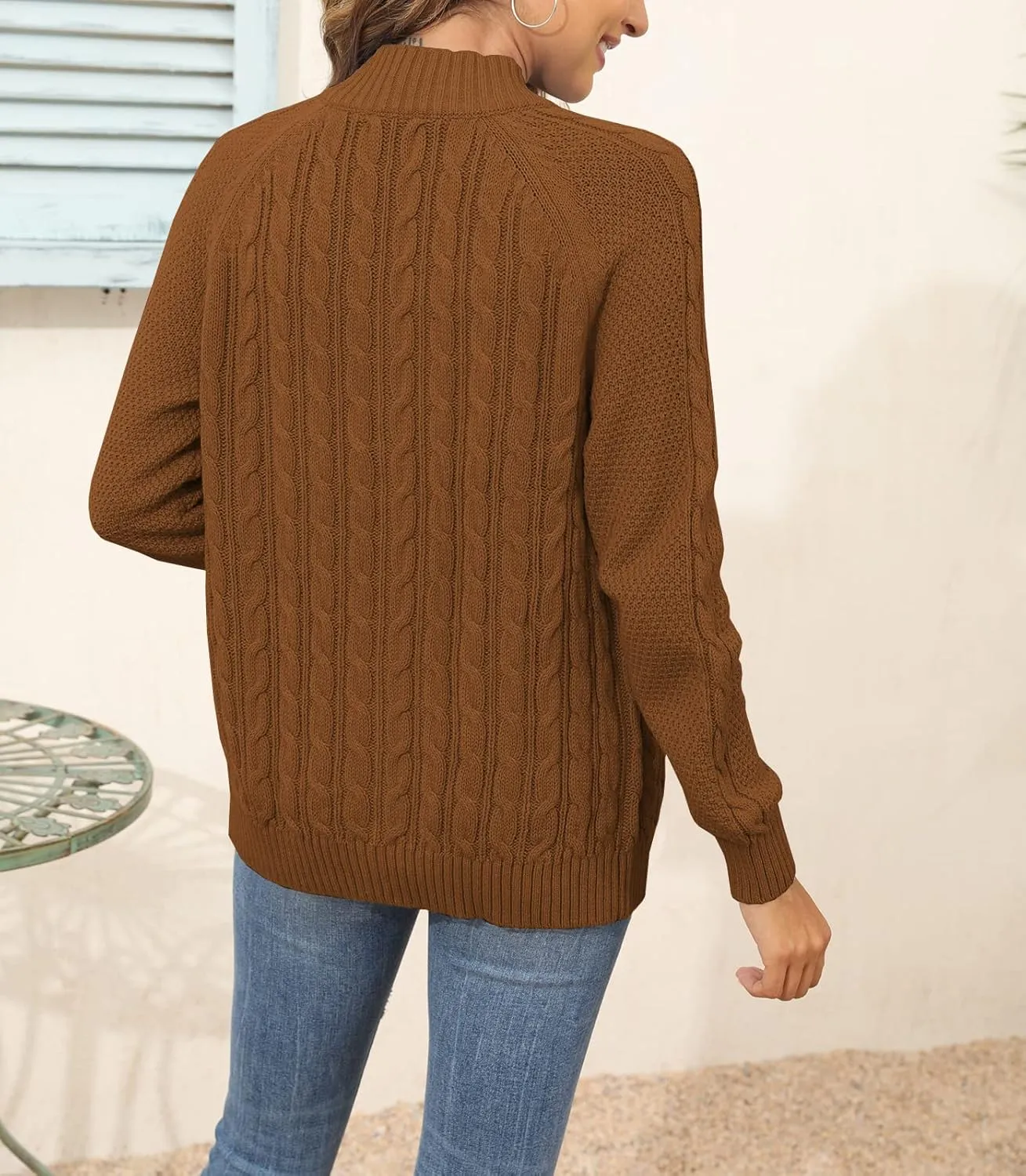 Hongqizo Women's Zipper Cable Knit Sweater Cardigan Long Sleeve Open Front Warm Knit Cardigan Casual Cardigan Knitwear