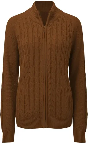 Hongqizo Women's Zipper Cable Knit Sweater Cardigan Long Sleeve Open Front Warm Knit Cardigan Casual Cardigan Knitwear