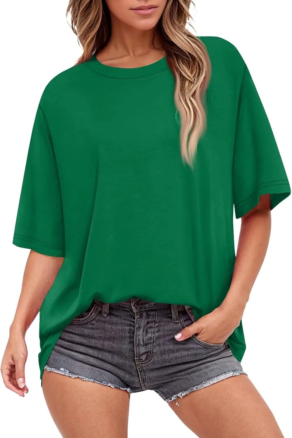 HXHYQKP Oversized Tshirts for Women Summer Tops Short Sleeve Shirts Dressy Casual Crew Neck Tshirts Fashion 2025