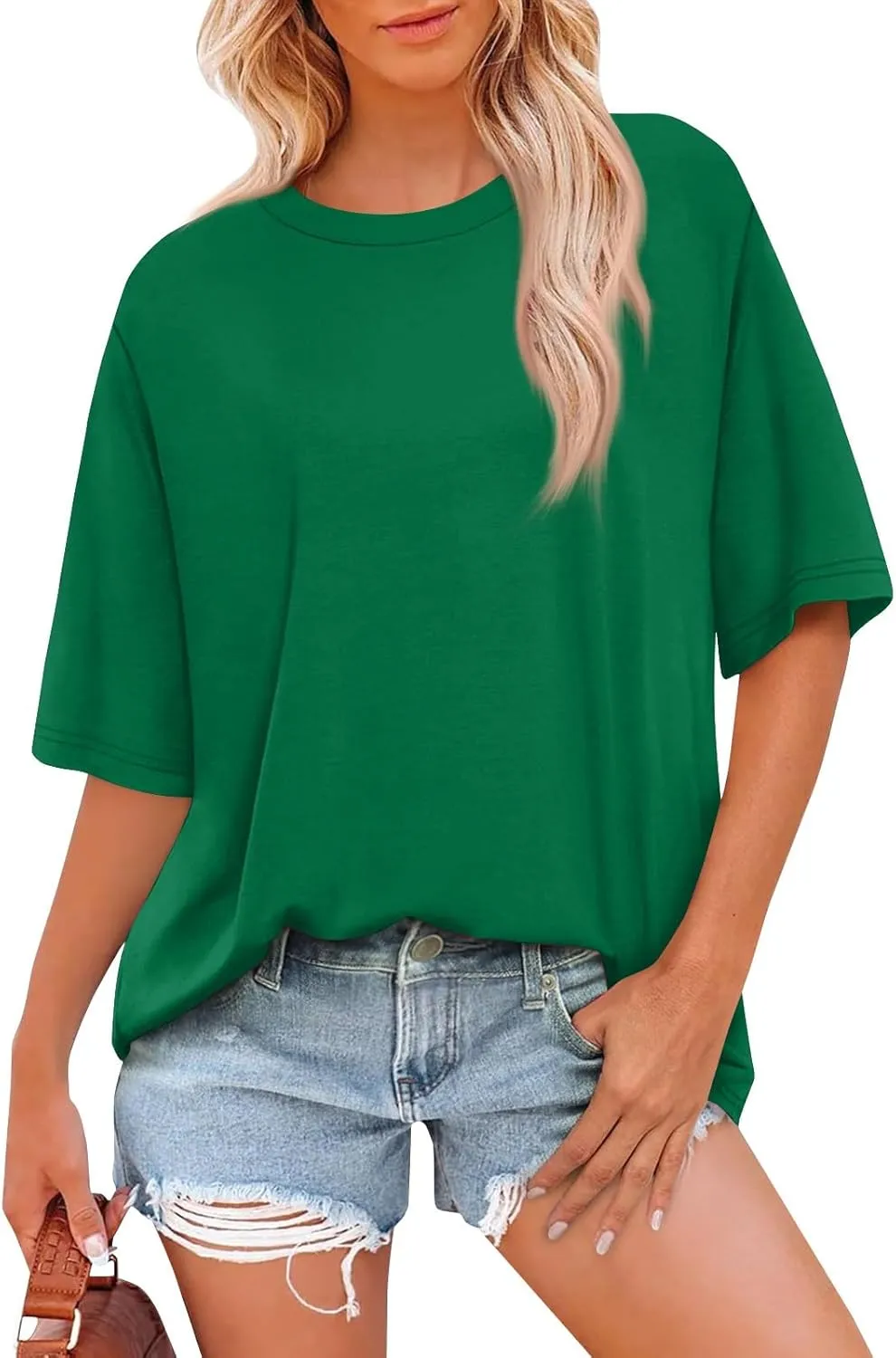 HXHYQKP Oversized Tshirts for Women Summer Tops Short Sleeve Shirts Dressy Casual Crew Neck Tshirts Fashion 2025