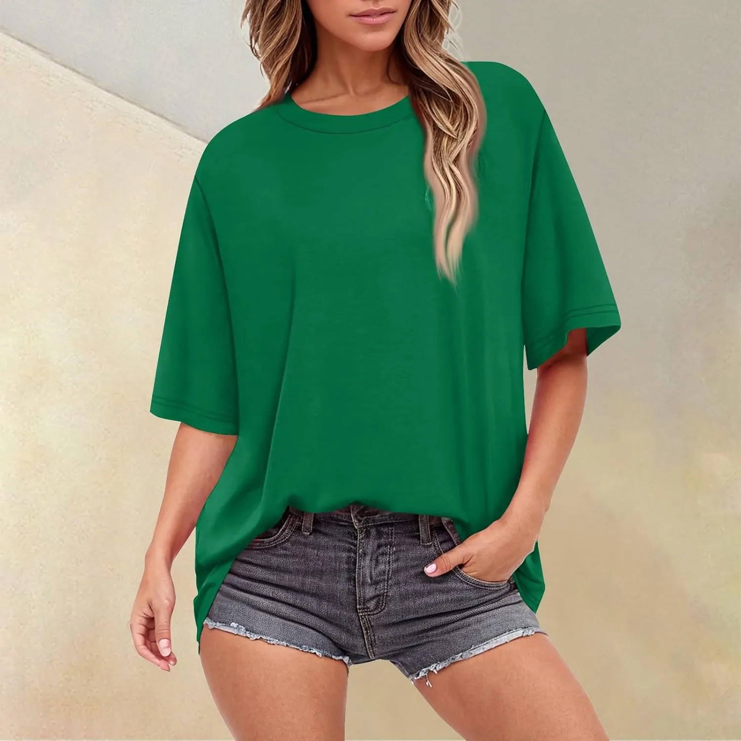 HXHYQKP Oversized Tshirts for Women Summer Tops Short Sleeve Shirts Dressy Casual Crew Neck Tshirts Fashion 2025