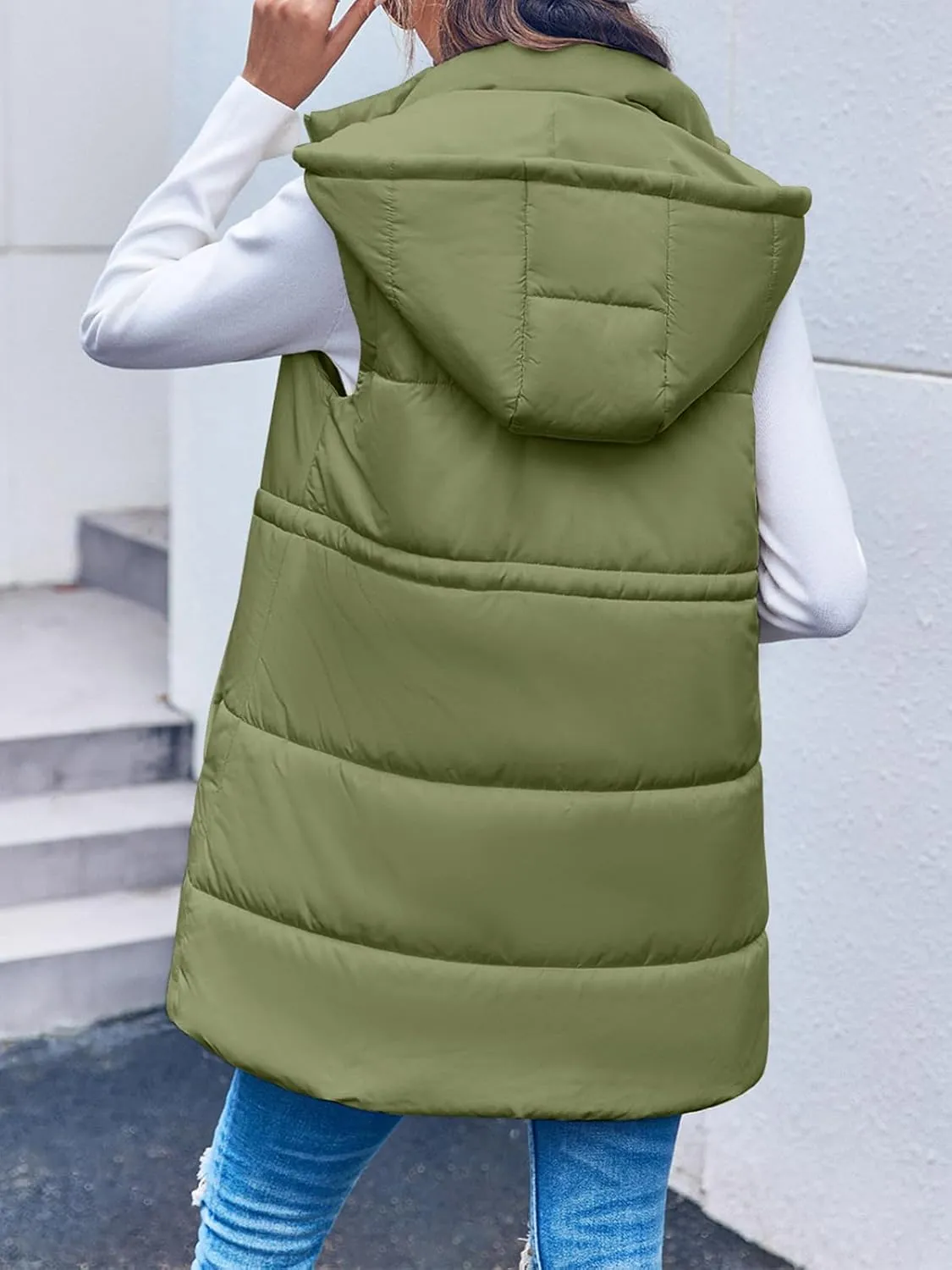 Inorin Womens Quilted Puffer Vests Hooded Sleeveless Long Outwear Jacket Zip Up Winter Coat with Pockets