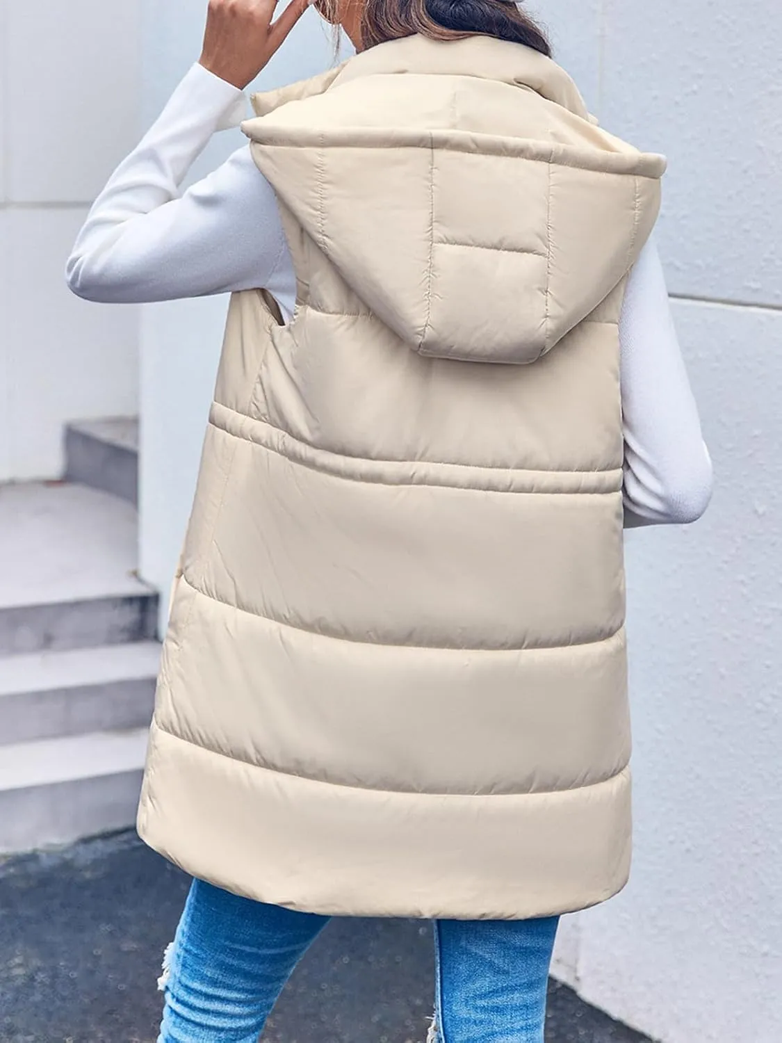 Inorin Womens Quilted Puffer Vests Hooded Sleeveless Long Outwear Jacket Zip Up Winter Coat with Pockets